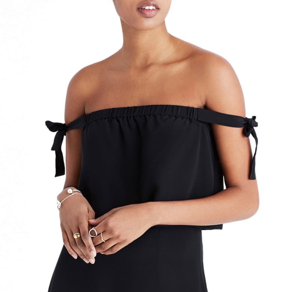 Black silk off-the-shoulder dress